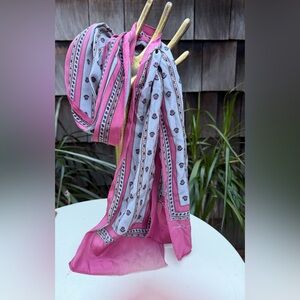 Vintage preppy  80s oblong silk scarf pink grey by Ginnie Johansen.